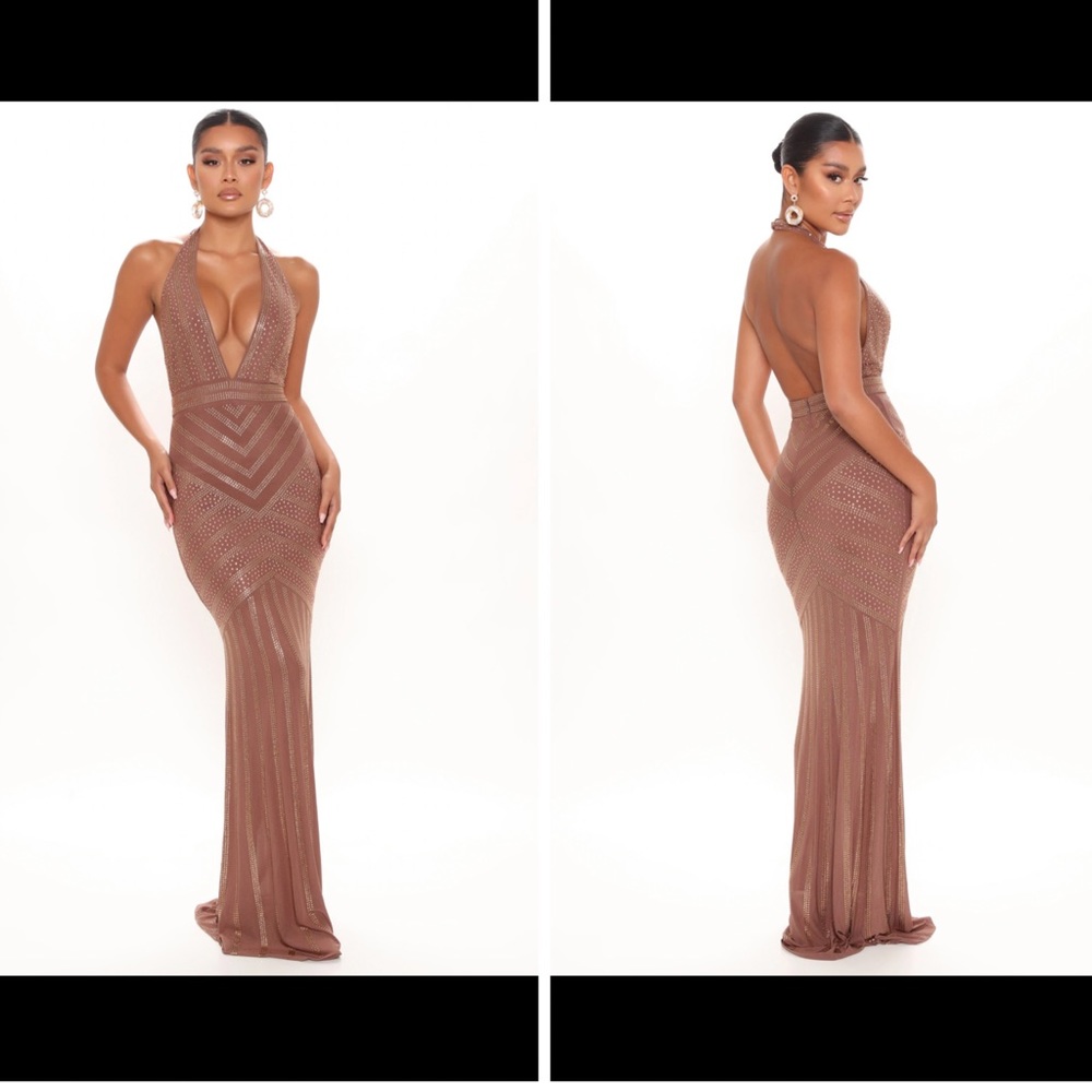 Rebecca Embellished Maxi Dress-Brown